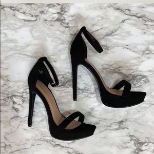 Black platform strap sandal heels